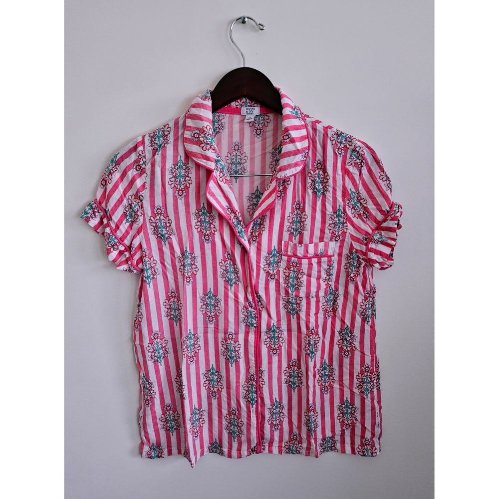 Crown & Ivy Small Pink White Stripe Floral Pajama Set Short Capris 2 Piece - Picture 4 of 11
